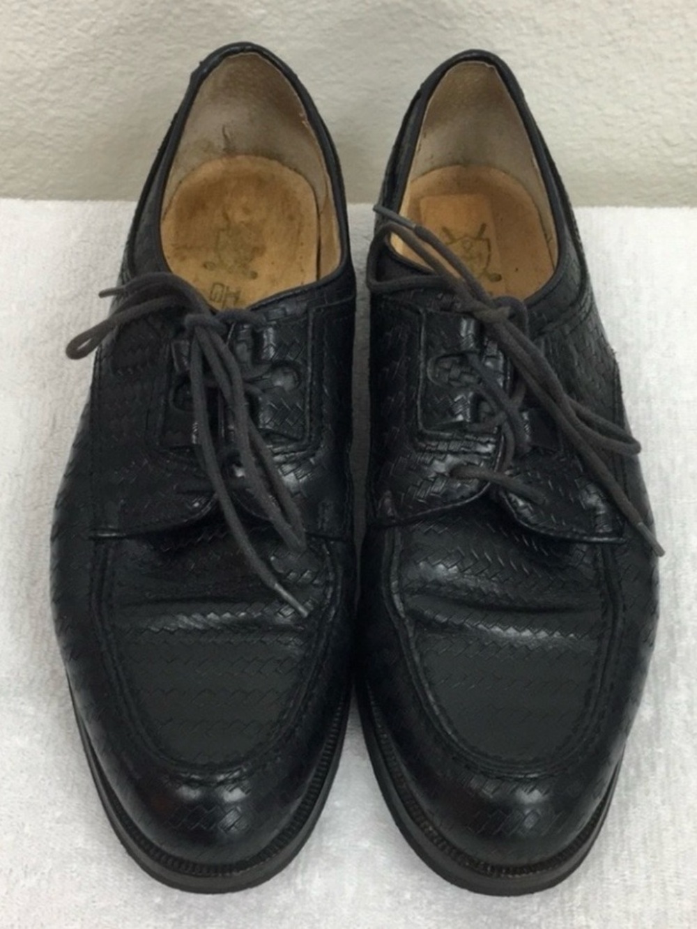 Tags Golf Mens Black Woven Leather Oxford Shoe Size 9 Classic Country Club Retro